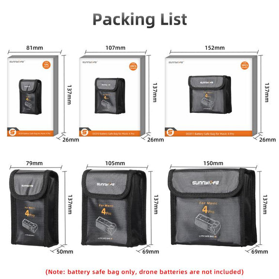 For DJI Mavic 4 Pro Sunnylife Battery Explosion-proof Safe Bag Protective Li-Po Safe Bag(For 2pcs Batteries)