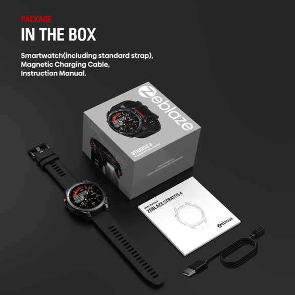 Zeblaze Stratos 4 Rugged Outdoor GPS Smart Watch 1.43 inch Screen 5 ATM & IP69K(Black)