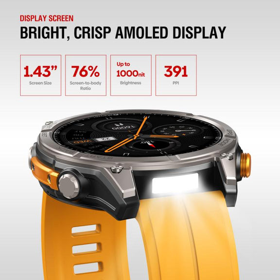 Zeblaze Stratos 4 Rugged Outdoor GPS Smart Watch 1.43 inch Screen 5 ATM & IP69K(Black)