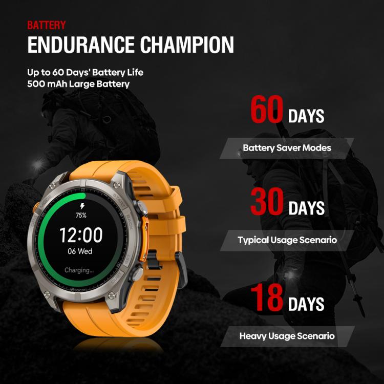 Zeblaze Stratos 4 Rugged Outdoor GPS Smart Watch 1.43 inch Screen 5 ATM & IP69K(Orange)
