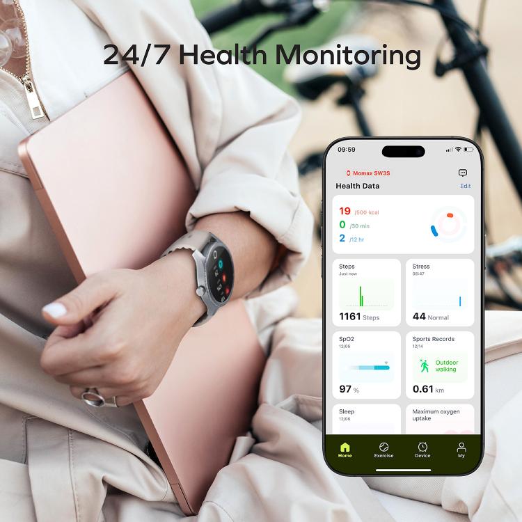 MOMAX SW2S 1.38 inch Screen IP68 Waterproof Smart Sports Watch(Grey) - free shipping - PMC TechLife - Order now!