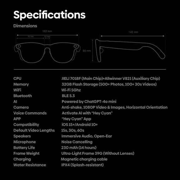 Zeblaze Eyewear AI Shooting Glasses Open-ear Audio AI Assistance(Transparent Lenses)