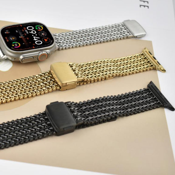 For Apple Watch 46mm / 49mm / 45mm / 44mm Mesh Magnetic Stainless Steel Watch Band(Gold)