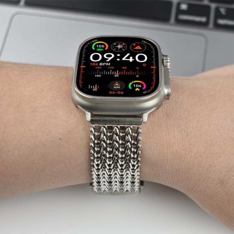 For Apple Watch 46mm / 49mm / 45mm / 44mm Mesh Magnetic Stainless Steel Watch Band(Grey)