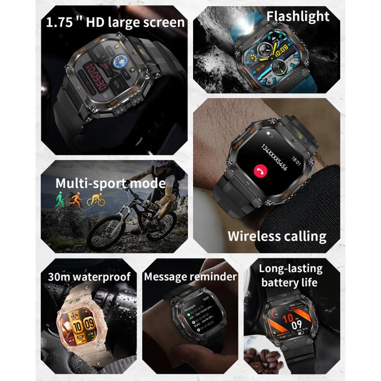 HT34 1.75 inch IPS Screen 3ATM Outdoor Sports BT Smart Watch(Black)