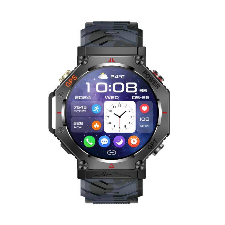 KC91 1.39 inch IPS Screen 3ATM Outdoor GPS Smart Watch with Flashlight(Camouflage) - Smart Watches by PMC Jewellery | Online Shopping South Africa | PMC Jewellery | Buy Now Pay Later Mobicred