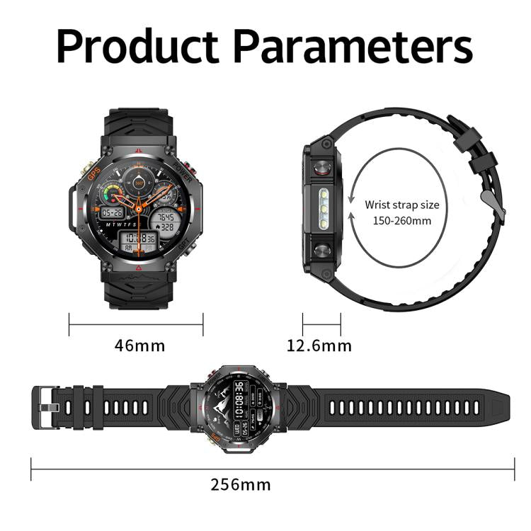 KC91 1.39 inch IPS Screen 3ATM Outdoor GPS Smart Watch with Flashlight(Black)