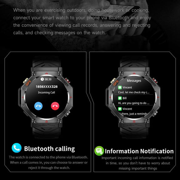 KC91 1.39 inch IPS Screen 3ATM Outdoor GPS Smart Watch with Flashlight(Black)