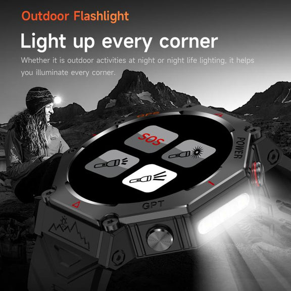 KC91 1.39 inch IPS Screen 3ATM Outdoor GPS Smart Watch with Flashlight(Black)