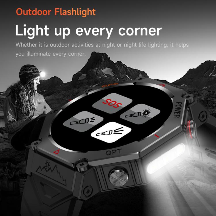 KC91 1.39 inch IPS Screen 3ATM Outdoor GPS Smart Watch with Flashlight(Black)