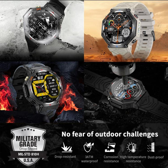KC91 1.39 inch IPS Screen 3ATM Outdoor GPS Smart Watch with Flashlight(Black)