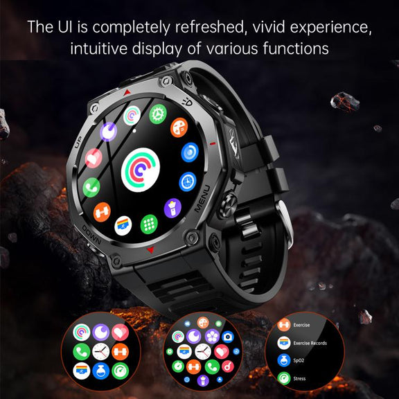 KT85 1.43 inch Screen 5ATM Outdoor Sports Smart Watch with Strong Flashlight(Black)