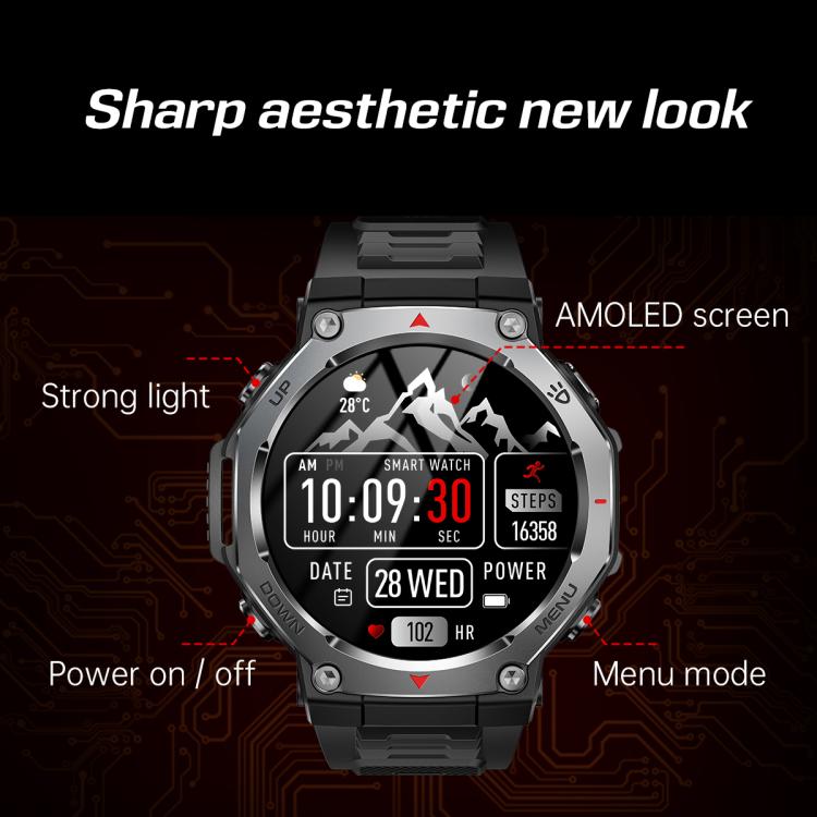 KT85 1.43 inch Screen 5ATM Outdoor Sports Smart Watch with Strong Flashlight(Black) - Smart Watches by PMC TechLife | Online Shopping South Africa | PMC TechLife | Buy Now Pay Later Mobicred