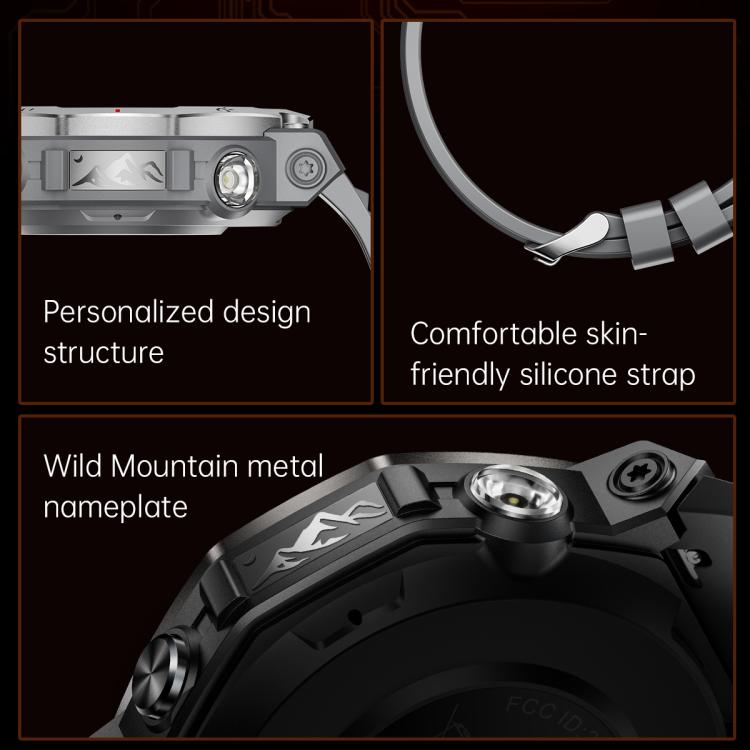 KT85 1.43 inch Screen 5ATM Outdoor Sports Smart Watch with Strong Flashlight(Black) - Smart Watches by PMC TechLife | Online Shopping South Africa | PMC TechLife | Buy Now Pay Later Mobicred