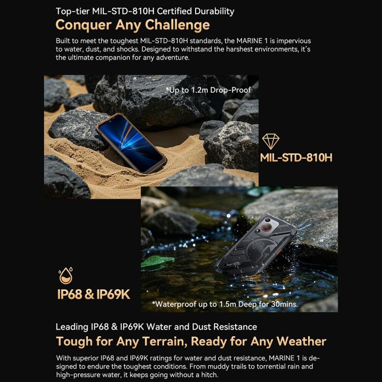 Blackview Oscal Marine 1, 4GB+128GB, 6.56 inch Android 15 Unisoc UMS9230E T615 Octa Core, Network: 4G, OTG, NFC(Black)