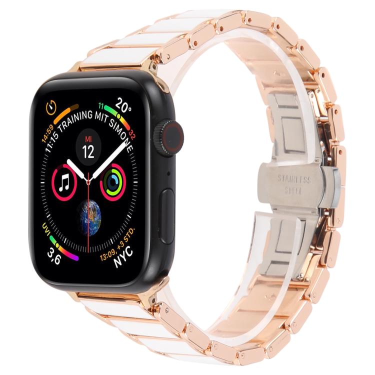 For Apple Watch 46mm / 49mm / 45mm / 44mm Three Beads Ceramics 18mm Steel Watch Band(Rose Gold White) - free shipping - PMC TechLife - Order now!