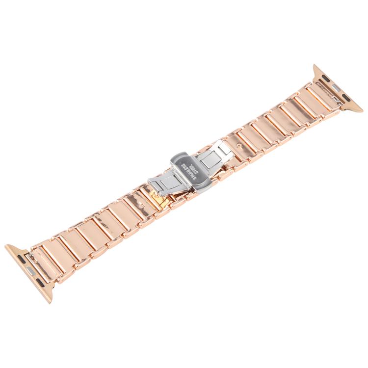 For Apple Watch 46mm / 49mm / 45mm / 44mm Three Beads Ceramics 18mm Steel Watch Band(Rose Gold White)