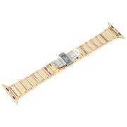 For Apple Watch 46mm / 49mm / 45mm / 44mm Three Beads Ceramics 18mm Steel Watch Band(Gold White)