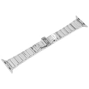 For Apple Watch 46mm / 49mm / 45mm / 44mm Three Beads Ceramics 18mm Steel Watch Band(Silver White)
