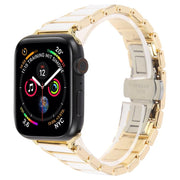 For Apple Watch 42mm / 41mm / 40mm / 38mm Three Beads Ceramics 18mm Steel Watch Band(Gold White)