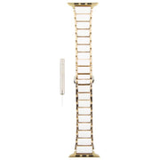 For Apple Watch 42mm / 41mm / 40mm / 38mm Three Beads Ceramics 18mm Steel Watch Band(Gold White)