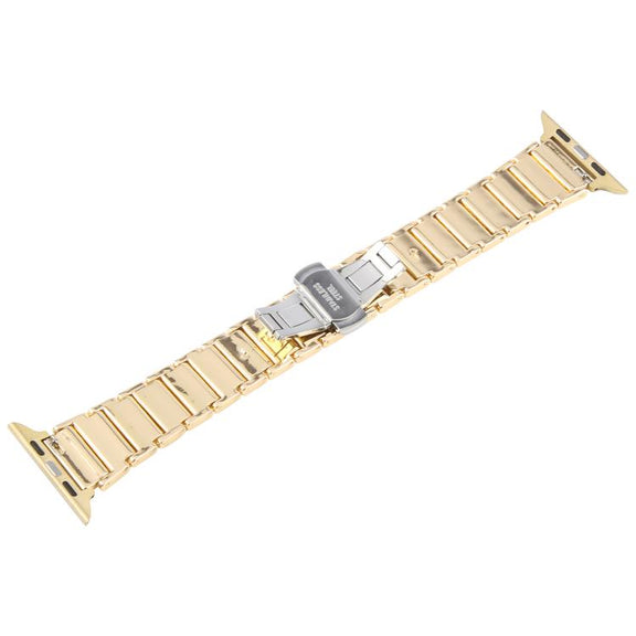 For Apple Watch 42mm / 41mm / 40mm / 38mm Three Beads Ceramics 18mm Steel Watch Band(Gold White)