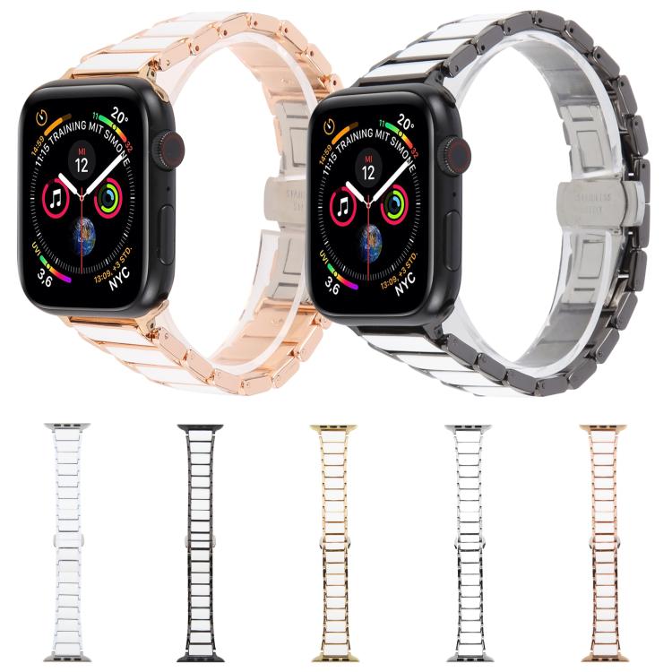 For Apple Watch 46mm / 49mm / 45mm / 44mm Three Beads Ceramics 18mm Steel Watch Band(Silver White)