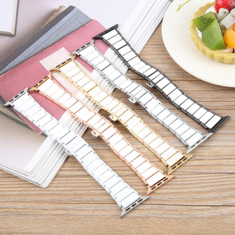 For Apple Watch 46mm / 49mm / 45mm / 44mm Three Beads Ceramics 18mm Steel Watch Band(Rose Gold White) - free shipping - PMC TechLife - Order now!