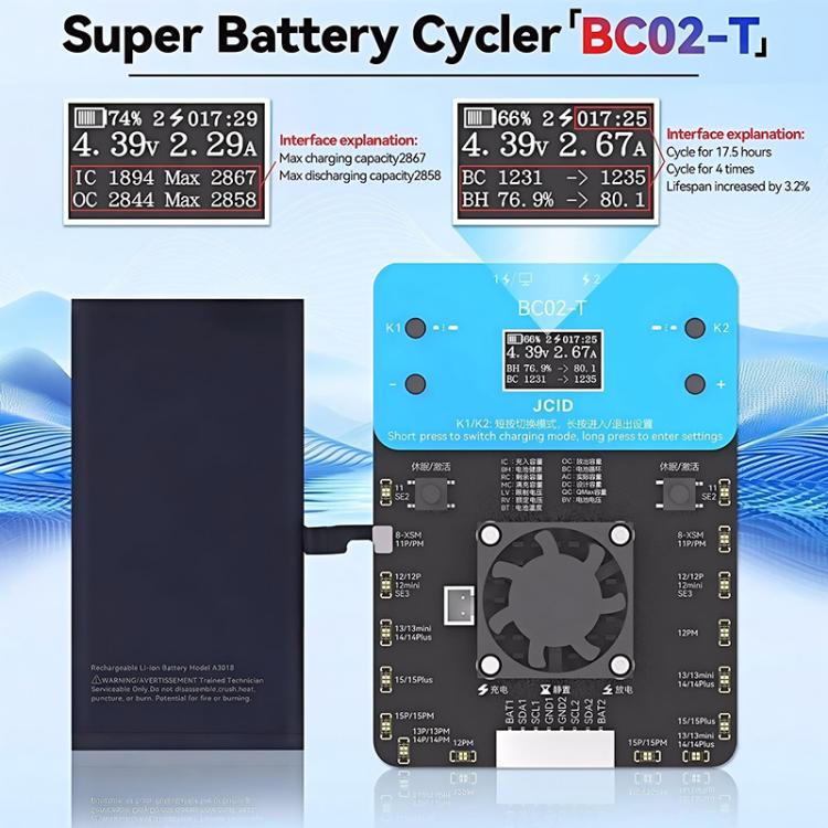 JCID BC02-T Super Battery Cycler Data Calibration for iPhone 11-15 Pro Max - free shipping - PMC TechLife - Order now!