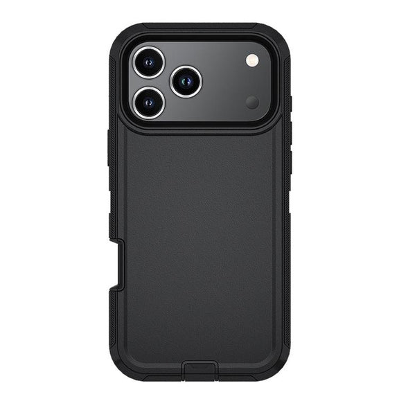 For iPhone 17 Pro Max Kalebol Shockproof PC Hybrid TPU Phone Case with Back Clip(Black)