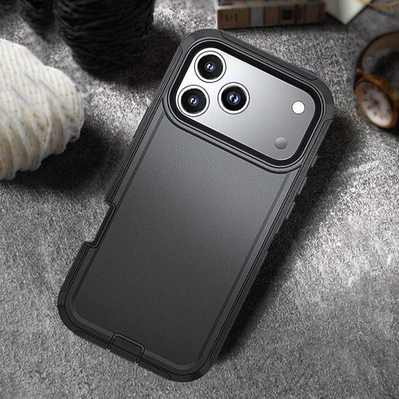 For iPhone 17 Pro Kalebol Shockproof PC Hybrid TPU Phone Case with Back Clip(Black)