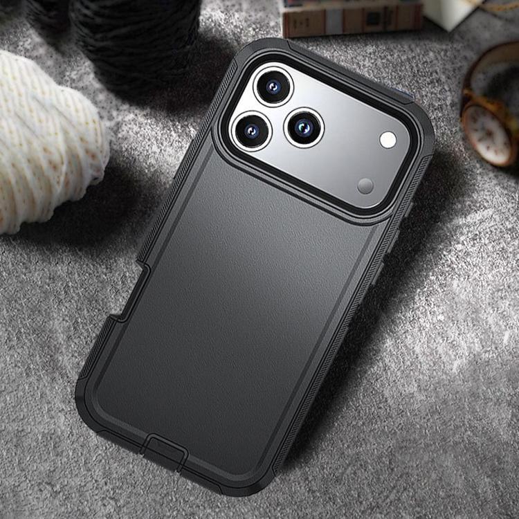 For iPhone 17 Kalebol Shockproof PC Hybrid TPU Phone Case with Back Clip(Black)