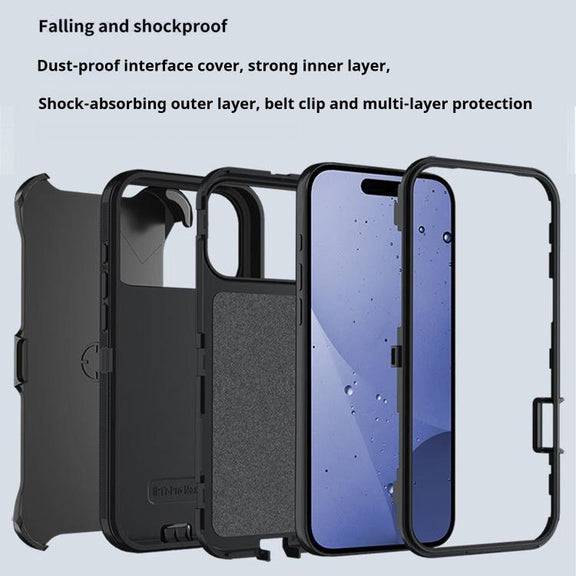 For iPhone 17 Pro Kalebol Shockproof PC Hybrid TPU Phone Case with Back Clip(Black)