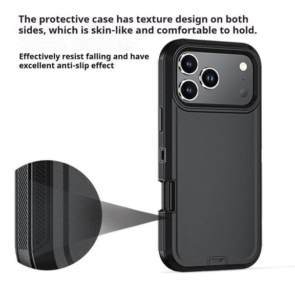 For iPhone 17 Pro Kalebol Shockproof PC Hybrid TPU Phone Case with Back Clip(Black)