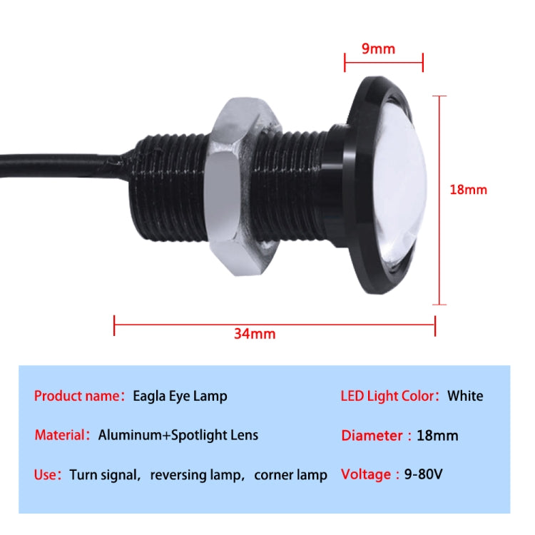 10 PCS 18mm 1.5W DC9-80V Motorcycle Eagle Eye Light Single Lens(Red Light)