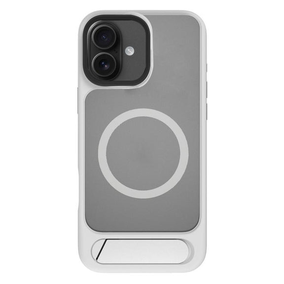 For iPhone 17 Kalebol MagSafe Invisible Tilt Holder PC Hybrid TPU Case(Grey White)