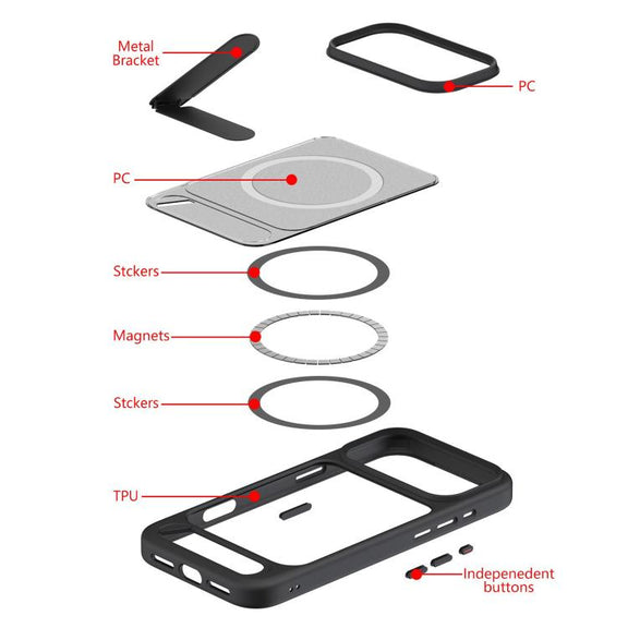For iPhone 17 Air Kalebol MagSafe Invisible Tilt Holder PC Hybrid TPU Case(Navy Blue)