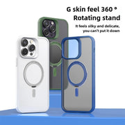For iPhone 17 Air Kalebol Rotating Holder MagSafe PC Hybrid TPU Phone Case(Blue)