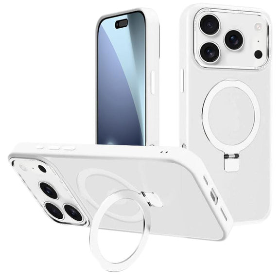 For iPhone 17 Pro Kalebol Metal Lens Frame MagSafe Holder Frosted PC Phone Case(Frosted White)
