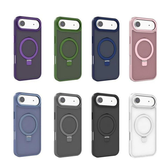 For iPhone 17 Kalebol Metal Lens Frame MagSafe Holder Frosted PC Phone Case(Frosted White)