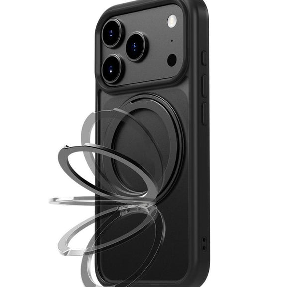 For iPhone 17 Air Kalebol Frosted MagSafe Holder Acrylic Hybrid TPU Phone Case(Black)