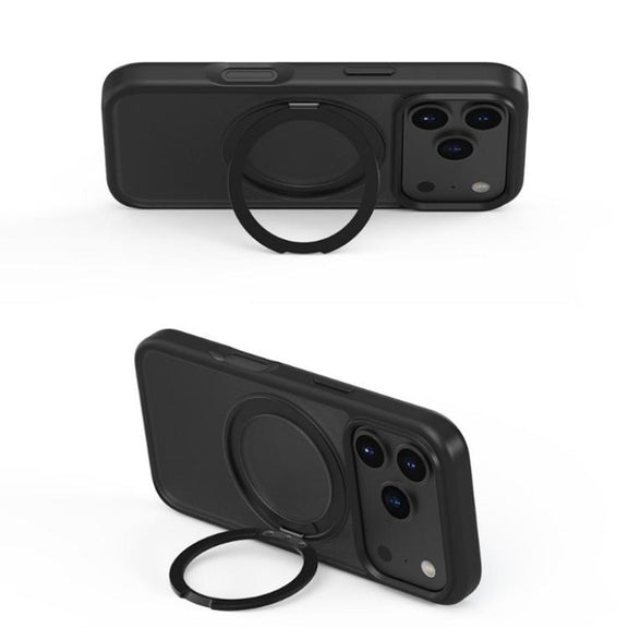 For iPhone 17 Air Kalebol Frosted MagSafe Holder Acrylic Hybrid TPU Phone Case(Black)