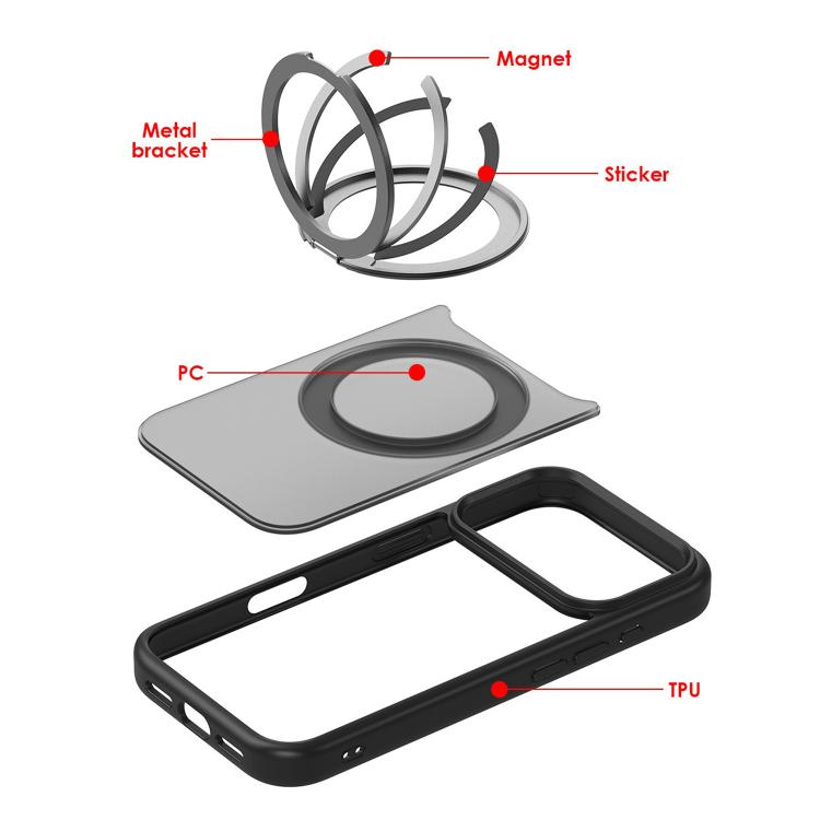For iPhone 17 Air Kalebol Frosted MagSafe Holder Acrylic Hybrid TPU Phone Case(Black)