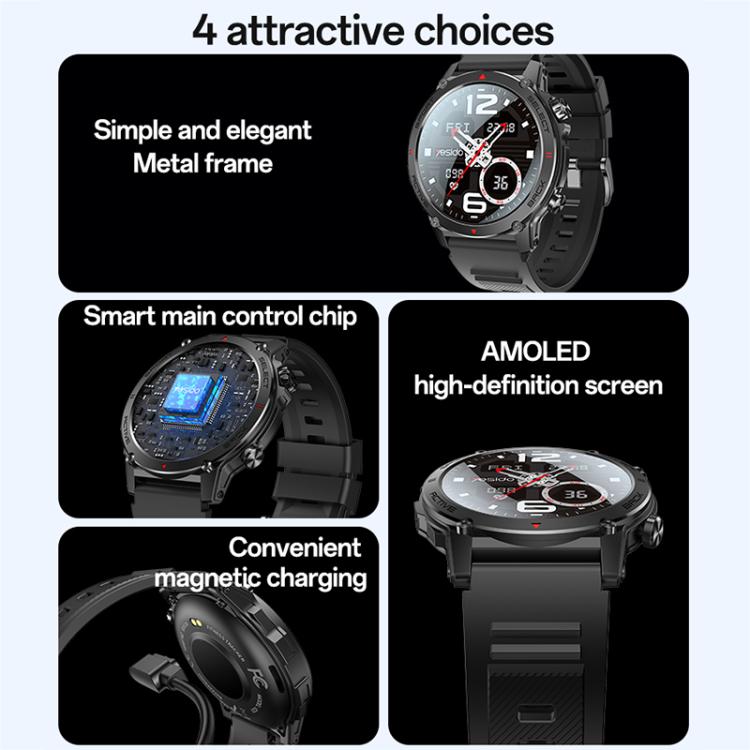Yesido IO31 1.43 inch AMOLED Screen Smart Watch Support BT Call / Heart Rate(Black)