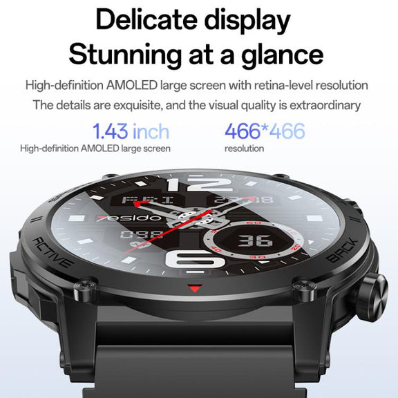 Yesido IO31 1.43 inch AMOLED Screen Smart Watch Support BT Call / Heart Rate(Black)