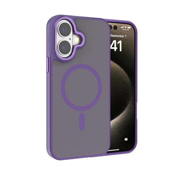 For iPhone 17 Kalebol Metal Lens Frame MagSafe Frosted PC Phone Case(Dark Purple)