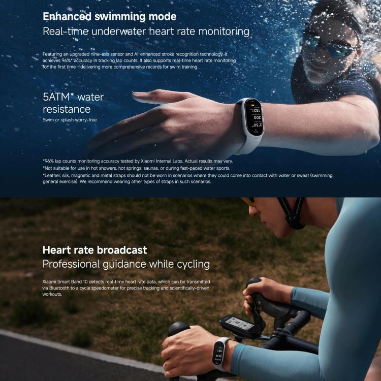 Original Xiaomi Smart Band 10, 1.72 inch AMOLED Screen 5ATM Water-resistant Smart Watch, Support Blood Oxygen / Heart Rate Monitor(Black)