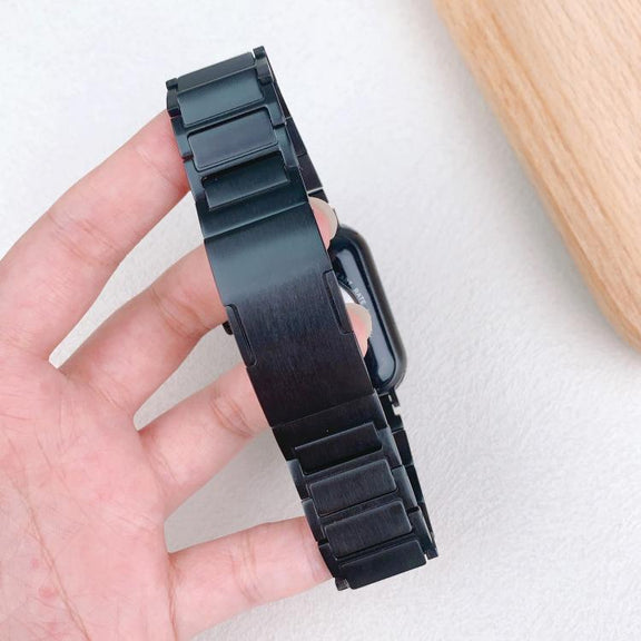For Apple Watch 46mm / 49mm / 45mm / 44mm Tri-beads Side-detachable Buckle Stainless Steel Watch Band(Black)