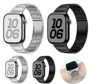 For Apple Watch 46mm / 49mm / 45mm / 44mm Tri-beads Side-detachable Buckle Stainless Steel Watch Band(Black)