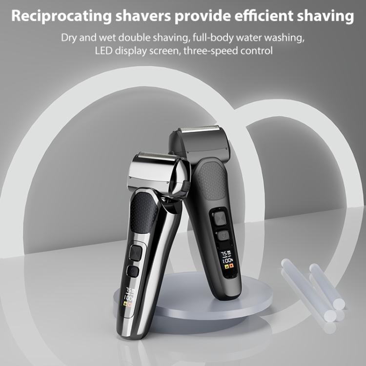 Full Body Washable LED Digital Display Reciprocating Electric Shaver(Gun Fight Black)